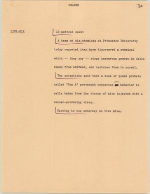 Primary view of object titled '[News Script: Strides in cancer treatments]'.