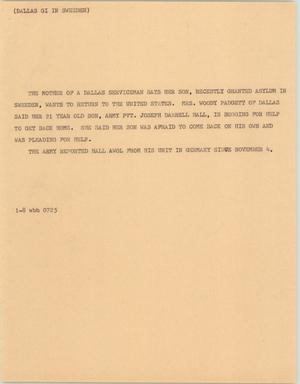 Primary view of object titled '[News Script: Dallas GI in Sweden]'.