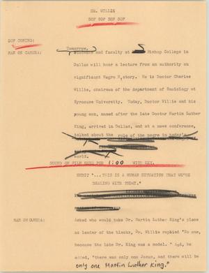 Primary view of object titled '[News Script: Dr. Willie]'.