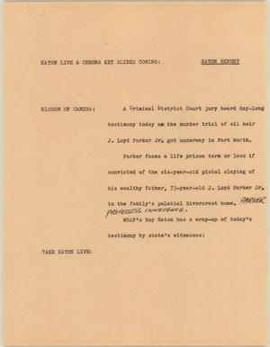 Primary view of object titled '[News Script: Eaton Report]'.