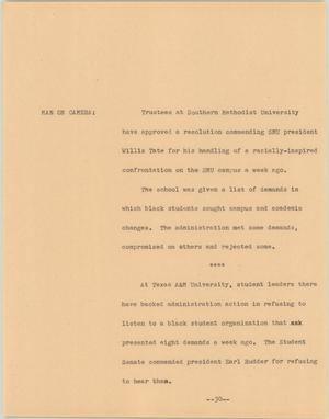Primary view of object titled '[News Script: Students boycott]'.