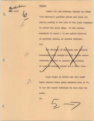 Primary view of object titled '[News Script: Interest and gas prices changing]'.