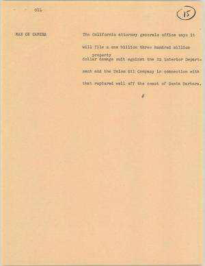 Primary view of object titled '[News Script: Property damage suit for ruptured well]'.