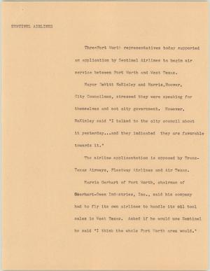 Primary view of object titled '[News Script: Sentinel airlines]'.
