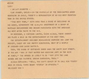 Primary view of object titled '[News Script: Chilean Old West entertainment]'.