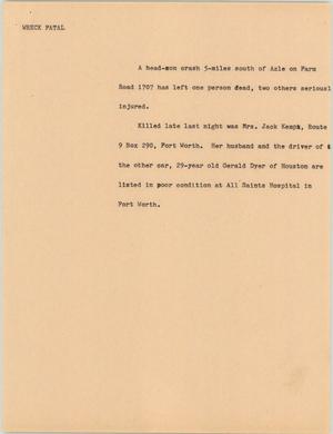 Primary view of object titled '[News Script: Wreck Fatal]'.