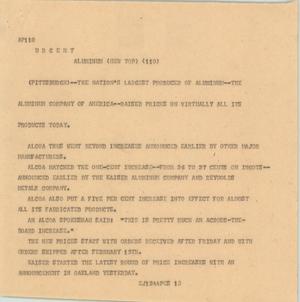 Primary view of object titled '[News Script: Aluminum]'.