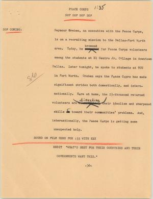 Primary view of object titled '[News Script: Peace corps]'.