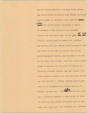 Primary view of object titled '[News Script: School board debates over new policy]'.