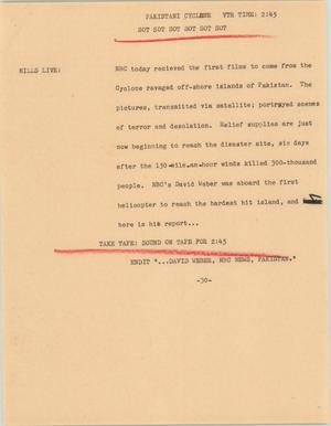 Primary view of object titled '[News Script: News on Pakistan cyclone]'.
