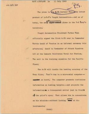 Primary view of object titled '[News Script: Navy airplane]'.