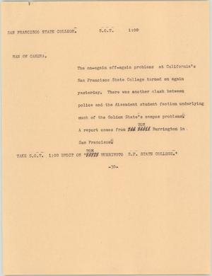 Primary view of object titled '[News Script: San Francisco State College]'.