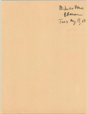 Primary view of object titled '[Cover Sheet for the 12 A.M. News, May 13, 1969]'.