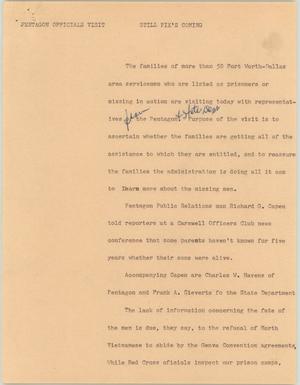 Primary view of object titled '[News Script: Pentagon Officials Visit]'.
