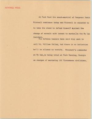 Primary view of object titled '[News Script: Sergeant defends self in court martial]'.