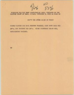 Primary view of object titled '[News Script: DFW cloudy and cool weather]'.