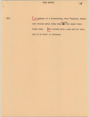 Primary view of object titled '[News Script: Fire deaths]'.