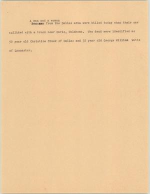 Primary view of object titled '[News Script: Two killed in car crash]'.