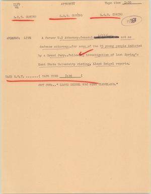 Primary view of object titled '[News Script: Attorney General acts as defense attorney]'.