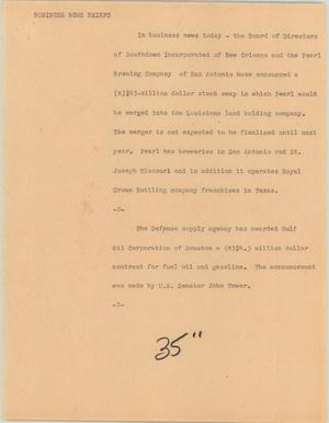 Primary view of object titled '[News Script: Business news briefs]'.