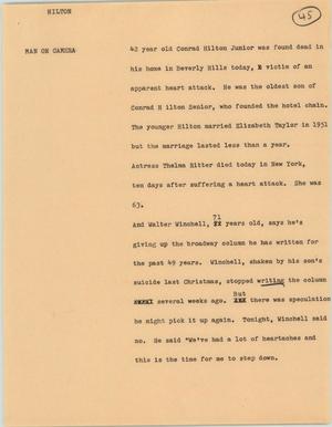 Primary view of object titled '[News Script: Hilton]'.