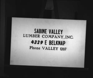 Primary view of object titled '[Advertisement Slide for 'Sabine Valley Lumber Company']'.
