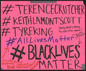 Primary view of object titled '[Pink "#Terrence Crutcher" poster]'.