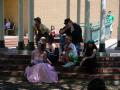 Primary view of [Actors sitting on pavilion steps]