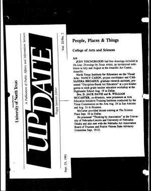 Primary view of object titled '[UNT UPDATE clipping, Vol. 22 No. 2, September 23, 1991]'.