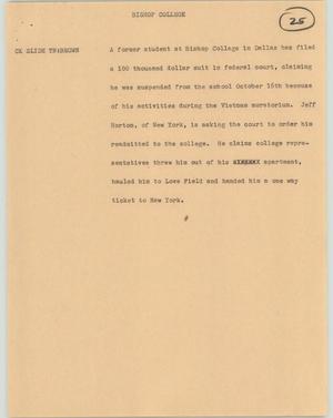 Primary view of object titled '[News Script: Bishop college]'.