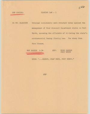 Primary view of object titled '[News Script: Closing law]'.