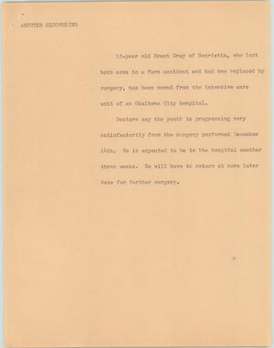 Primary view of object titled '[News Script: Gray recovering]'.