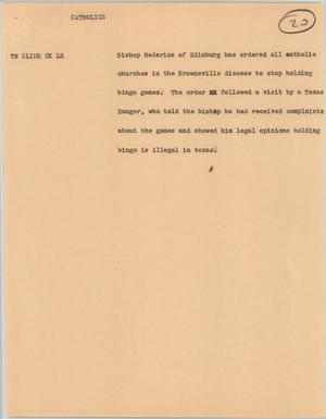 Primary view of object titled '[News Script: Catholics]'.