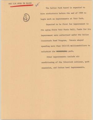 Primary view of object titled '[News Script: Fair Park improvements]'.