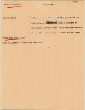 Primary view of object titled '[News Script: Italian govt]'.