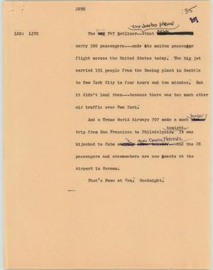 Primary view of object titled '[News Script: Jets]'.