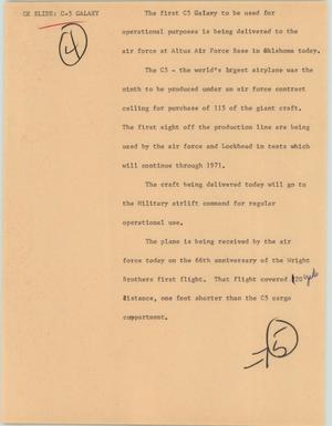 Primary view of object titled '[News Script: C5 Galaxy]'.