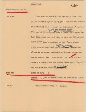 Primary view of object titled '[News Script: Demolition]'.