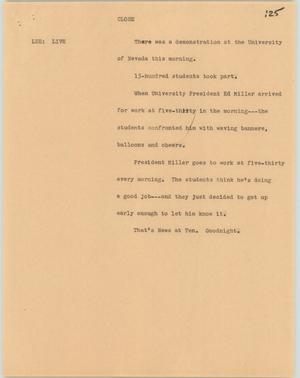 Primary view of object titled '[News Script: University of Navada protests]'.