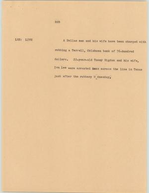 Primary view of object titled '[News Script: Bank robbers caught]'.