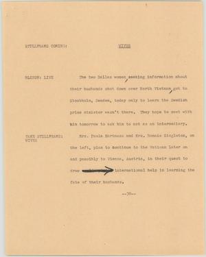 Primary view of object titled '[News Script: Wives of MIA husbands]'.