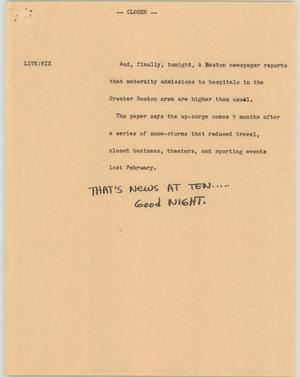 Primary view of object titled '[News Script: High maternity rates]'.