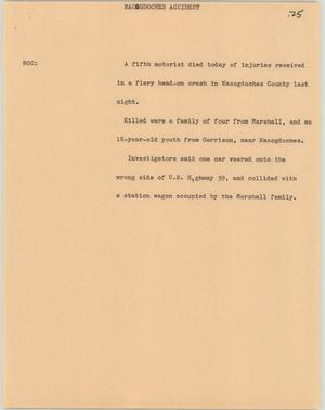 Primary view of object titled '[News Script: Nacogdoches Accident]'.