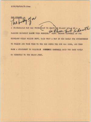 Primary view of object titled '[News Script: Man Killed]'.