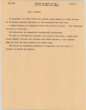 Primary view of object titled '[News Script: Ft. W. Council]'.