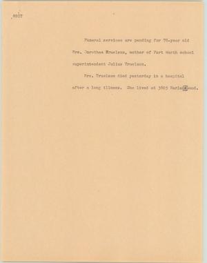 Primary view of object titled '[News Script: Obit]'.