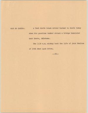 Primary view of object titled '[News Script: Driver burns]'.