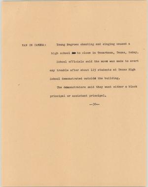 Primary view of object titled '[News Script: Protest closes school]'.