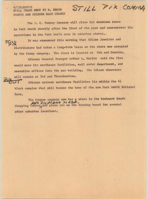 Primary view of object titled '[News Script: Pennys and Edisons make change]'.