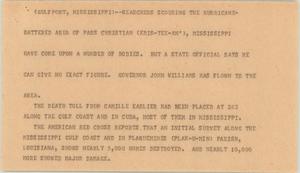 Primary view of object titled '[News Script: Hurricane Camille aftermath]'.